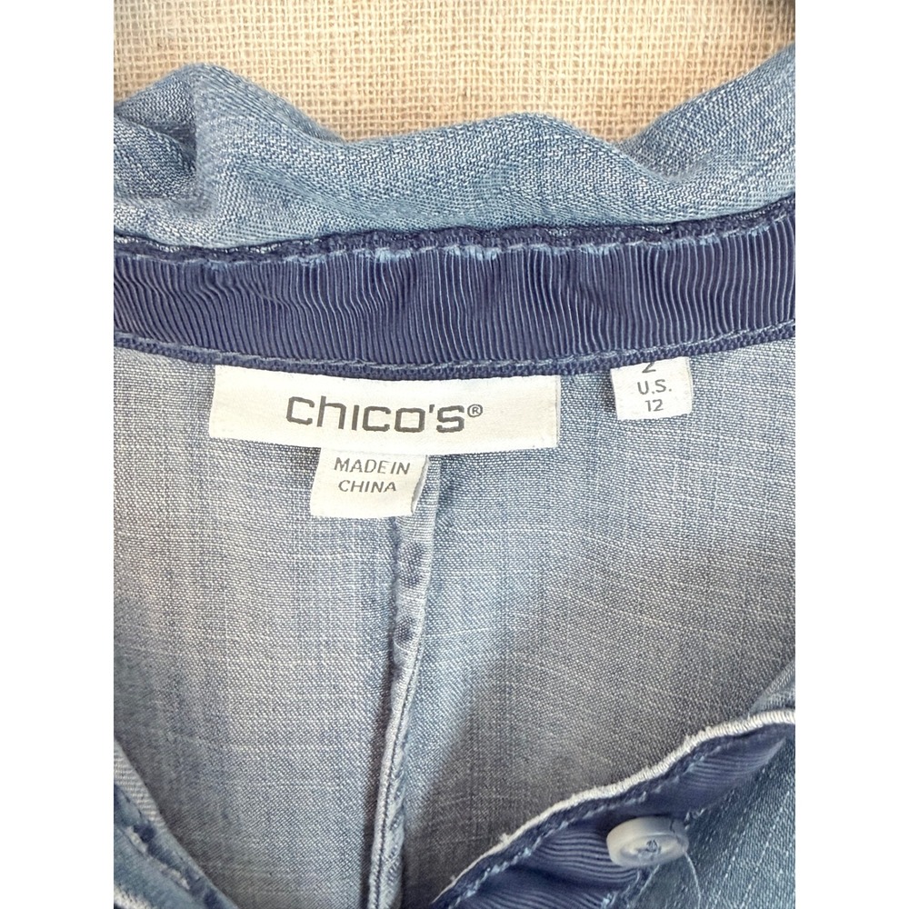 Chicos Denim Maxi Shirt Dress Light Wash Button Side Slit Womens Size 2 L 12 - Picture 3 of 13
